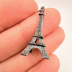 Vintage 800 Silver Eiffel Tower Charm Pendant Signed SF 2.6g